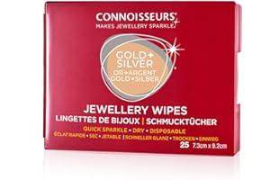 Connoisseurs Lingettes Nettoyantes pour Bijoux - Chiffon Polish pour Argent Or Argenterie - Pour Brillance - 25 Lingettes Sèches non Toxiques