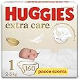 Huggies Extra Care Baby Nappies Size 1 (2-5 kg), Ultra Absorbent, Pack of 160