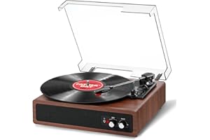 Anesky Giradischi Vinile, Giradischi Vintage Bluetooth con 3 Velocità 33/45/78 RPM, 2 Altoparlanti Stereo Integrati, Lettore Vinile Portatile Supporto RCA e Ingresso AUX, Jack per Cuffie - Noce
