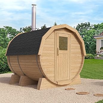 Fasssauna von ISIDOR, Gartensauna Mia Premium 2,46m, mit Holzofen