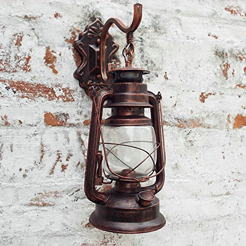 Injuicy Lighting E27 Vintage Retro Linterna Hierro Farol de Luces de Pared Queroseno Lámparas Apliques Bar de Pasillo Lámpara de Pared Kerosene Lámpara de Aceite (Cobre)