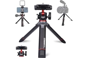Coman 2 in 1 Mini Tripod Verlängerungsstange Stativständer Griff mit Handyhalterung& 2 Cold-Shoe-Anschlüsse, Leichter Mini Selfie Stick für iPhone/Android/Kamera Vlogging Live Streaming Zoom Meeting