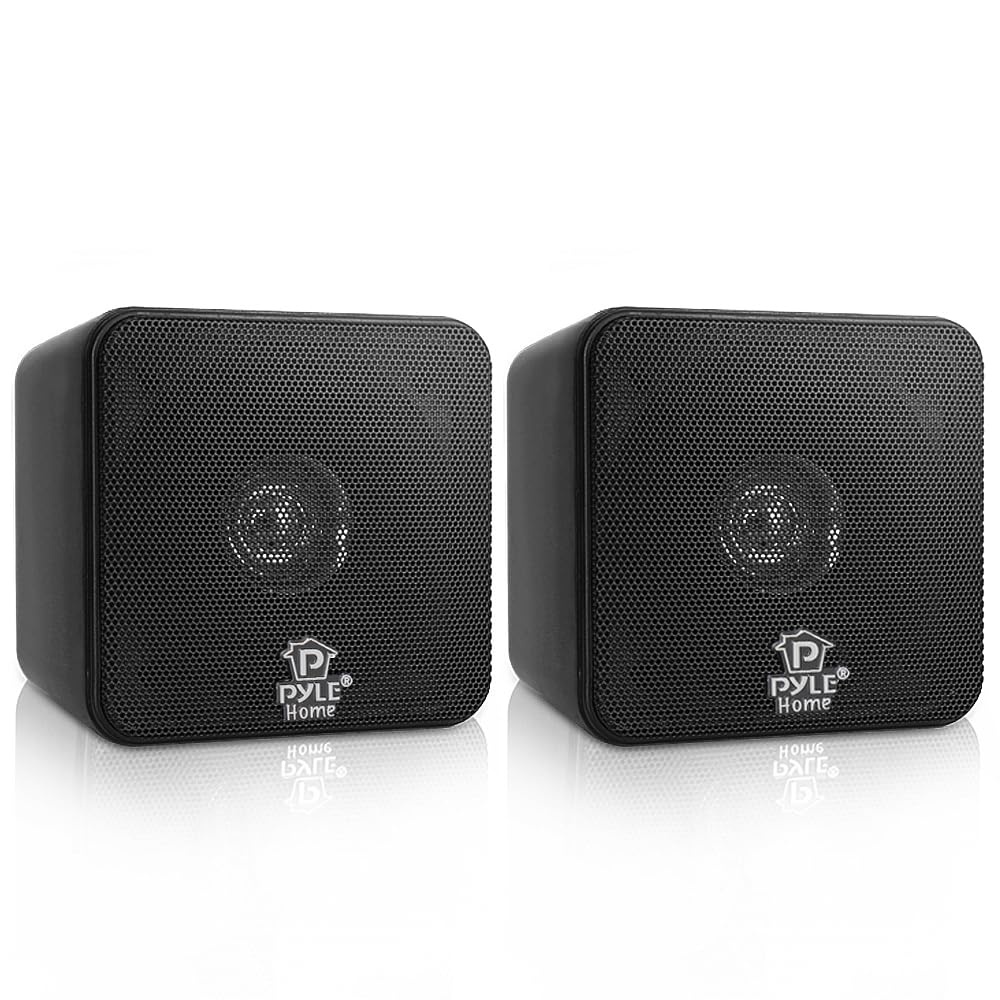Pyle Home PCB4BK 4-Inch 200-Watt Mini Cube Bookshelf Speaker (Black) (Pair)