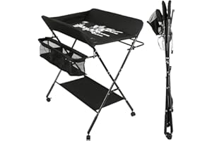 Wickeltisch Klappbar, Höhenverstellbare Wickelkommode, Traglast bis 15 kg, Anwendbare Mütter Höhe: 145-175 cm (Schwarz)