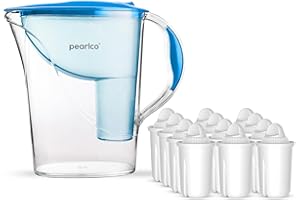 PearlCo Carafe filtrante standard avec 12 cartouches (compatible avec BRITA Classic) bleu clair