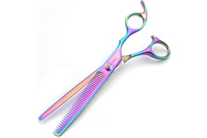 CEXUN Professionelle Friseurschere 6,7 Zoll,Haarschere, Effilierschere, Haar Bart Trimmen Formung Pflege für Damen und Herren Schere, Barbier,Friseur,Edelstahl Regenbogen-Style 2