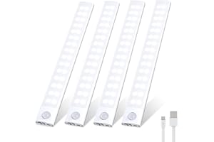 HighLuc Lampe de Placard, 60LED 3000mAh Eclairage Led Rechargeable USB-C Interieur Placard, Sans Fil Dimmable Lampe Led Detecteur Mouvement Lumière Led pour Placard Escalier Couloir Cuisines - 4 PCS