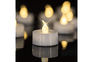 Lot de 24 bougies chauffe-plat LED sans flamme, flamme vacillante réaliste, fonctionne avec piles, bougies chauffe-plat pour fêtes saisonnières et festives, jaune chaud