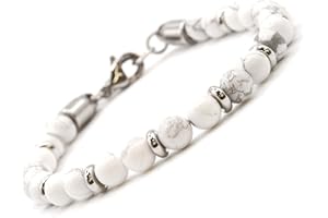 OMI CREATIVE CONCEPT Bracciale Uomo Acciaio - Bracciale Donna Acciaio - Unisex, Sfere Colorate 6 mm, Lunghezza 18+3 cm - Pietre Rondelle e Dadini Sfaccettati - Nero Turchese Lapislazzuli Occhio di Tigre