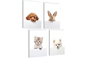 mojoliving Bilder Kinderzimmer jungen Baby Zimmer Poster Set Wandbilder Kinderzimmer mädchen Babyzimmer Deko Bilder für Baby Zimmer Dekoration (Set Welpen Hund Katze Kaninchen)