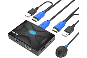 KVM Switch HDMI 2 port Boxes, MT-VIKI 4K@30hz USB KVM HDMI Console for 2 Computers share 1 HD Monitor and Keyboard Mouse with 2 pack 2in1 KVM Cables + Desktop Selector