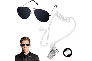 QIZHIQIAMY Spion Kostüm Zubehör, Geheimagent Kostüm Kinder, Fake Headset, Schallschlauch Funkgerät, Ersatz Schallschlauch mit Halteclip, Ohrstöpseln, Sonnenbrillen für Halloween und Karneval (C)