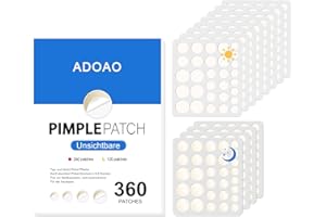 ADOAO 360 Stück Pickel Patch Hydrokolloid Acne Pimple Patches Anti-Akne Patch Unsichtbare für Tag & Nacht mit Teebaumöl, Salicylsäure,Centella Asiatica｜4 Größen 8 mm,10 mm,12 mm,14 mm