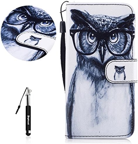 iPhone 7 Case,iPhone 8 leather Case,iPhone 7 Wallet Case,Huphant Premium Leather Wallet Case Cover Magnetic Closure Book Style Flip Case Cute Animal Pattern Design Panda Dog Lion Flower Cat Monkey Owl Forest Corji Ultra Slim Heavy Duty Shockproof With ID Card Slots Holder Money Pouch Silicone TPU Inner Protective Bumper Wrist Strip Protective Stand Case Leather Case for iphone 7/8 + 1 Black Retractable Dust Plug Stylus Pen-Owl
