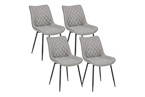 WOLTU Dining Chairs Set of 4, Accent Chairs for Kitchen/Bedroom/Reception Room/Balcony, Leatherette, Grey, with Backrest and Padded Seat
