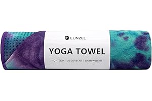 Eunzel Hot Yoga Towel - Microfiber Non Slip Yoga Mat Towel Sweat Absorbent Towel for Hot Yoga, Pilates and Fitness 72" x 24", Green & Purple/Purple
