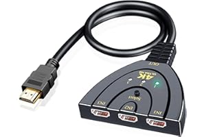Sfunpu HDMI Switch 4K@60HZ, Ukiism 3-Port HDMI 2.0 Switcher Selector with 3.9FT HDMI Cable,Supports 4K@60Hz 3D HDCP2.2 Compatible with Xbox PS5/4/3 Blu-Ray Player Fire Stick Roku
