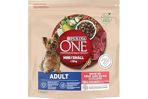 Purina One | Mini | Croquettes pour Chien Adulte de Petite Taille, <10 Kg | Aide à Maintenir des Muscles forts et des défenses Naturelles Fortes | Au Boeuf | Sac | Lot de 6 x 1,5 Kg