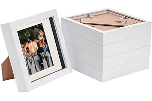 Nicola Spring 5 Piece 6 x 6 3D Shadow Box Photo Frame Set - Craft Display Picture Frame with 4 x 4 Mount - Glass Aperture - White/Ivory