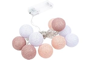 IDEEN MIT HERZ Ideas con Corazón Guirnalda de luces con 10 LED, funciona con pilas, 10 bolas de algodón en 3 colores, diámetro de 35 mm por bola, incluye temporizador (blanco, albaricoque, rosa viejo)