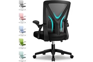 Airchros Bürostuhl Ergonomisch,Schreibtischstuhl mit Hochklappbaren Armlehnen,Einstellbare Lendenstütze,Höhenverstellbarer Chefsessel Drehstuhl,Netzstuhl mit Wippfunktion bis 125°,Schwarz