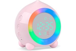 Ayybboo Réveil Lumineux pour Enfants,Horloge Numérique LED avec Veilleuse,Alarme Snooze,Volume Réglable,USB Rechargeable,Jour/Nuit Enfants Filles Garçons (Rose)