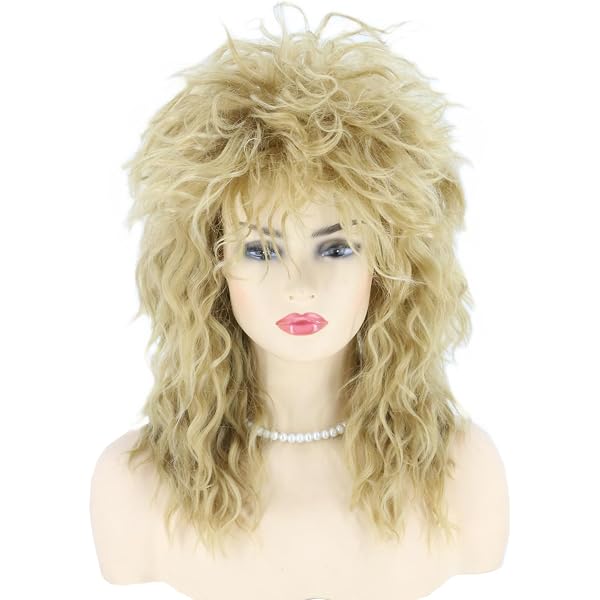 ATAYOU 80er Jahre Rocker-Perücke – Braun-silber-weiß, Lang, Für Karneval & Cosplay