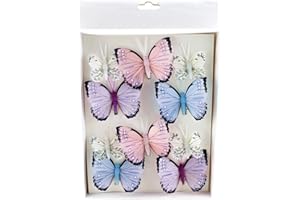 TGG 045 - Set di 10 farfalle assortite con clip, 2 misure assortite, colore: Blu/Rosa