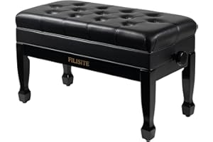 FILISITE Adjustable Duet Piano Bench with Storage, Heavy Duty Solid Wood Double Piano Stool Keyboard Bench Seat with PU Leather Padded Cushion (Black)