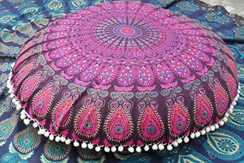 Runde Mandala Bodenkissen, 32 Dekoüberwurf Kissen- ", Indian Puff, Boho Ottoman, Pompon Außenkissenbezug, Boho Kissen Shams