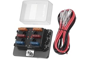 Jtron 6 Fach Sicherungshalter, ATO Sicherungskasten mit LED-Anzeige Schutzabdeckung, DC 12V-32V KFZ Sicherungsblock mit 6 Flach Sicherungen für KFZ,Boot,Marine,SUV
