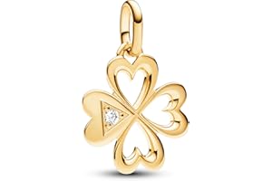 PANDORA ME Herz Vierblättriges Kleeblatt Medaillon-Charm aus Sterling Silber mit vergoldeter Metalllegierung, Cubic Zirkoniastein, Kompatibel ME und Moments Armbändern, 763034C01