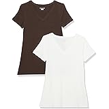 Amazon Essentials T-Shirt con Scollo a v a Maniche Corte con vestibilità Classica Donna, Confezioni Multiple