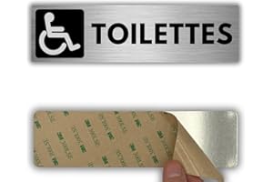 LEIASA | Panneau Adhésif WC Handicapé - 5x18 cm - Épaisseur 0,8 mm - Aluminium - Panneau Toilettes Accessibles - Signal Sanitaires Handicapés - Autocollant 3M WC Handicap - Toilettes Adaptées