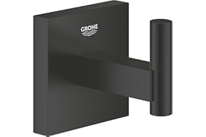 GROHE Start Cube Barre Patère Murale, Fixations Cachées, Métal, A Coller QuickGlue ou à Visser, Noir Mat, 409612430