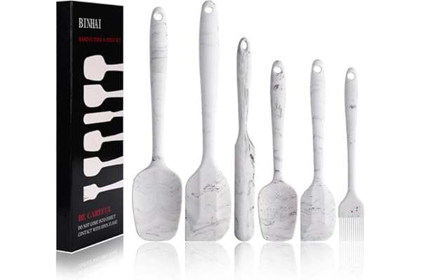 BINHAI Spatule Cuisine, Motif Marbre 6 pièces Spatules en Silicone Anti-Adhésif en Caoutchouc Avec Noyau en Acier Inoxydable – Spatule Résistante à la Chaleur Pour Cuisson, Cuisson et Mélange