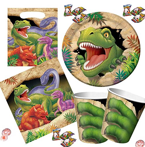 Preisvergleich Produktbild Partynelly® Für 8 Kinder Partyset DINOSAURIER / T-REX mit / / 16x Dino-Eiern / / Teller, Becher, Servietten, Kindergeburtstag, tolle Mottoparty, Dinoparty