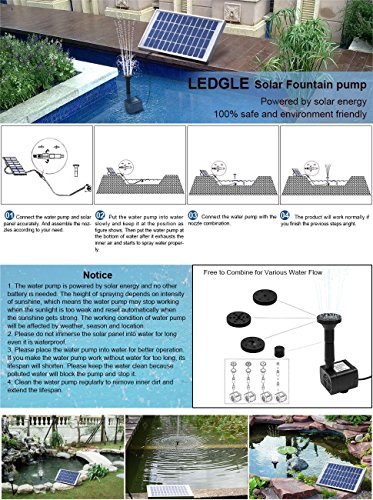 LEDGLE 5W Solarbrunnenpumpe, Garten Wasserpumpe für den Hof, maximaler Durchfluss 380L / h - 5