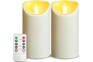 OSHINE Outdoor Plastic Flameless Candles - Pack of 2 Ivory Pillar Led Battery Operated Fake Candles with Remote and Timers Electric Fake Candles for Camping Decoration Party (D3 H6)