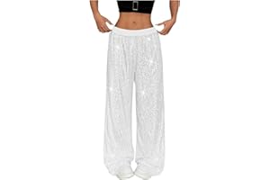 YCBMINGCAN Damen Glitzer Hose Pailletten & Weite Haremshose mit Elastischem Bund, Locker Glitzerhose High Waist, Lässige Partyhose für Festival & Club, Leichte Bauchtanzhose Abendmode