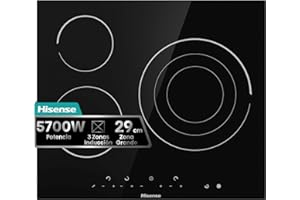 Hisense E6322C - Placa Vitrocerámica, 3 zonas, 1 con Foco Gigante 30 cm, Triple Corona, Encimera de 60 cm, Bloqueo Infantil, Resistente a los Arañazos, Terminación biselada
