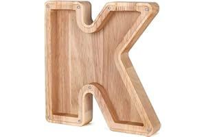 SLAGGZO Wooden Letter Money Box for Kids, Personalized Alphabet Piggy Banks with Clear Alphabet Stickers, Letter Coin Bank for Family DIY Decoration, Christmas, Birthday, 23x23 cm