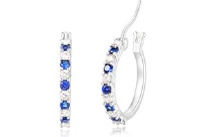 Sfoni Silver Hoops Earrings for Women Girls - Hypoallergenic Small Silver Hoops Birthday Christmas Gifts For Mother's Day Mum, Sizes 13/15/20mm, White/Blue/Green/Red Cubic Zirconia