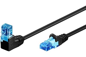 goobay 51529 CAT 6A Patch Cable, 90 Degree Plug, Network Cable, Ethernet, Playstation, Xbox, LAN Cable, DSL, U/UTP, RJ45 Plug, Black, 1 Metre