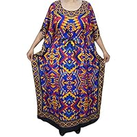 Mogul Interior Ladies Kimono Printed colorful Beachwear Bikini Cover up Beach Kaftan Maxi Dress One Size