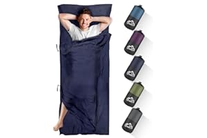 LSTRAGY Sleeping Bag Liner with Pillow Slot,Portable Lightweight Sleeping Bag Liners with Two Way Zippers,220x95cm Travel Sheet for Backpacking, Hostels, Huts Camping Essentials