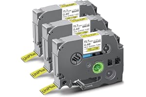 UniPlus 3X Compatible with Brother 11.7mm Heat Shrink Tube Label Tape Replacement for HSe-631 HSe631 Black on Yellow for P-Touch PT-E110 PT-E300 PT-D600 PT-E550W PT-P750W PT-H300 PT-D450 PT-D800W