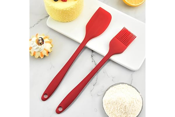 Frenchware (Set of 2, Red) Oil Brush for Cooking & Non-Stick Silicone Spatula Baking & Mixing - Seamless Design, Heat-Resistant -40°C to 230°C, Food-Grade & BPA-Free, Dishwasher Safe