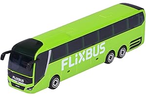 Majorette MAN Lion's Coach L Flixbus - Autobus giocattolo con ruota libera e sospensioni, carrozzeria in metallo, lunghezza 13 cm, per bambini dai 3 anni in su, consegna 1 pezzo
