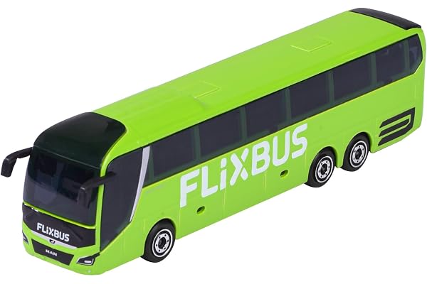 Majorette Man Lion's Coach L Flixbus - Bus Jouet avec Roue Libre et Suspension, carrosserie en métal, 13 cm de Long, pour Enfants à partir de 3 Ans, livré à l'unité